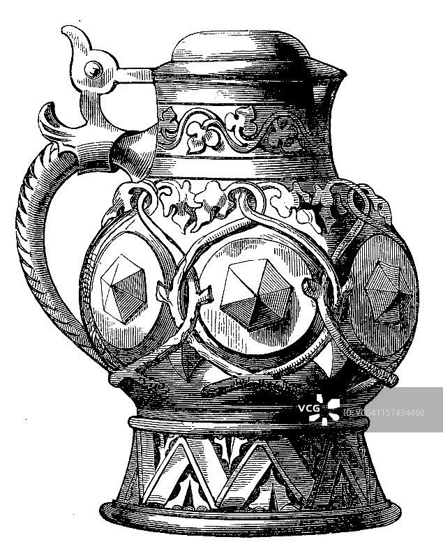 葡萄酒罐，古董食品插画图片素材