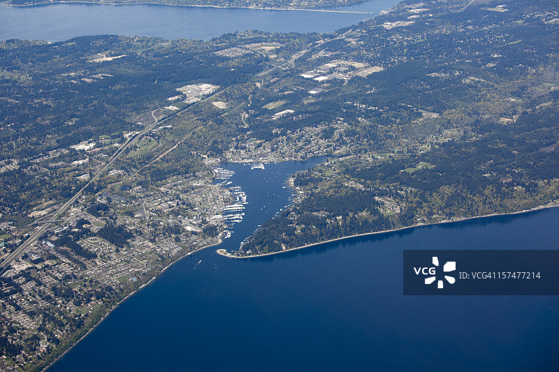 吉格港和普吉特海湾都市区鸟瞰图片素材