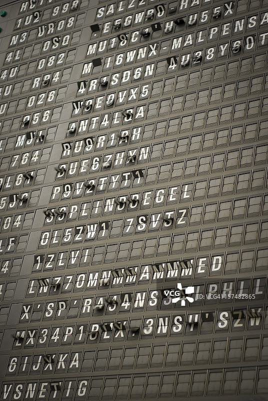 机场目的地信息显示屏：城市、到达与出发图片素材