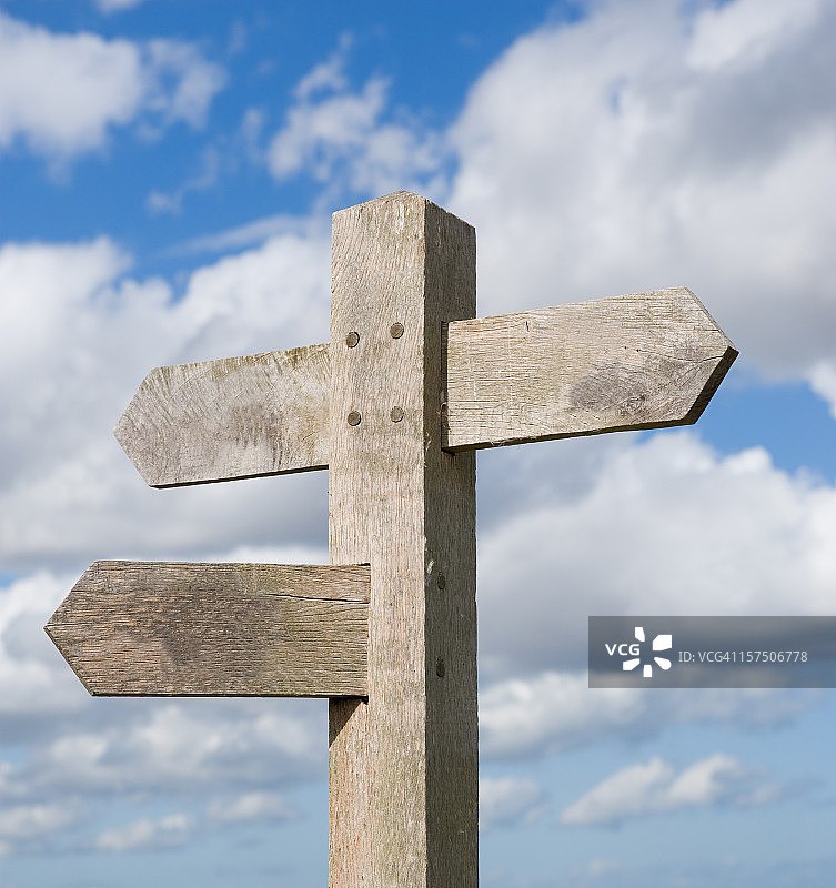 三向木制指示牌，带文本空白区域图片素材