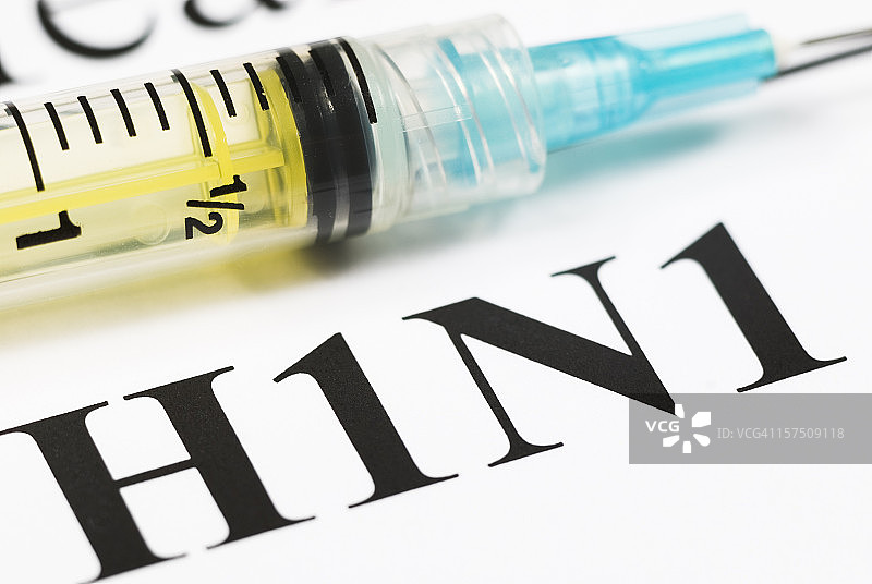 H1N1流感疫苗注射特写（青色注射器）- II图片素材