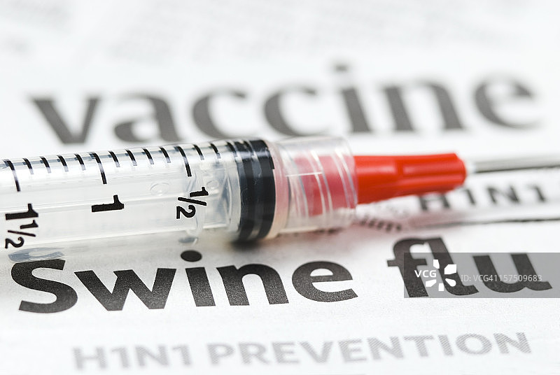 H1N1流感疫苗接种标题（红色注射器）- IV图片素材