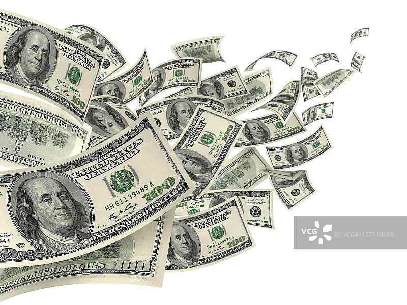 风中的美元百元钞票图片素材