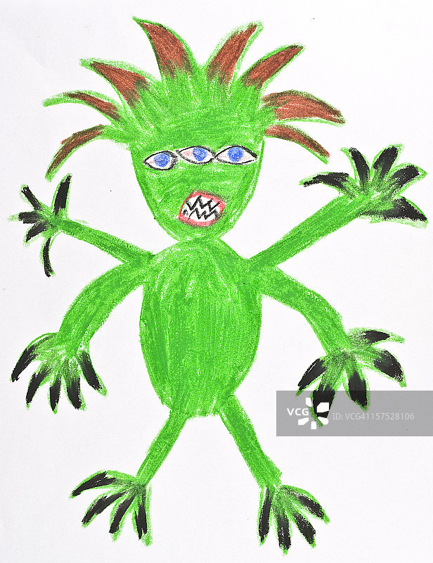 儿童画的绿色怪物图片素材