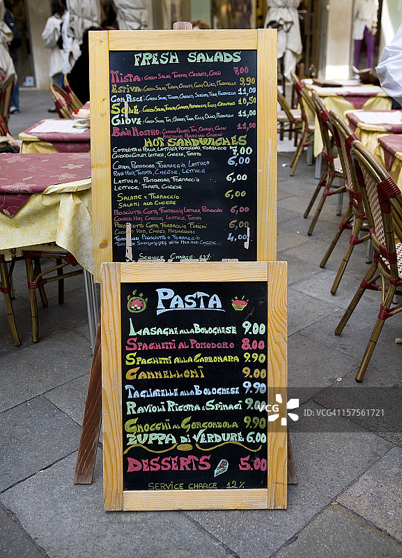 意大利威尼斯街边咖啡馆菜单图片素材