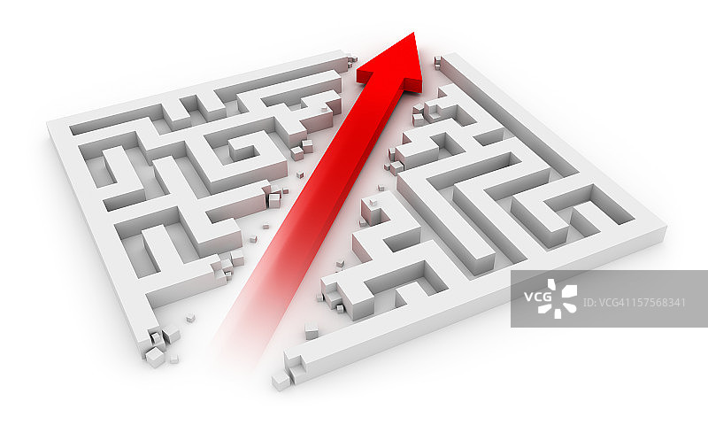 红色箭头穿过白色迷宫图片素材