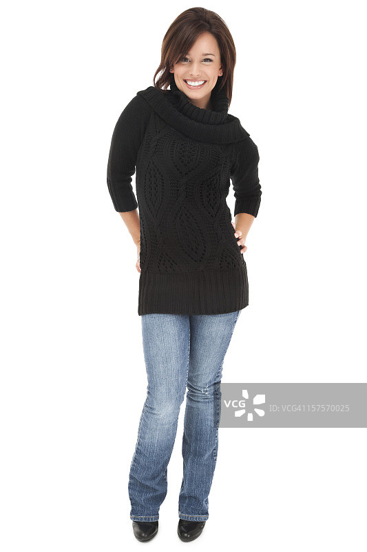 休闲青年女子，面带友善笑容图片素材