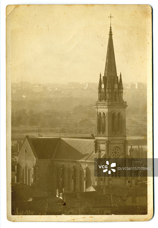 法国大教堂的旧明信片图片素材