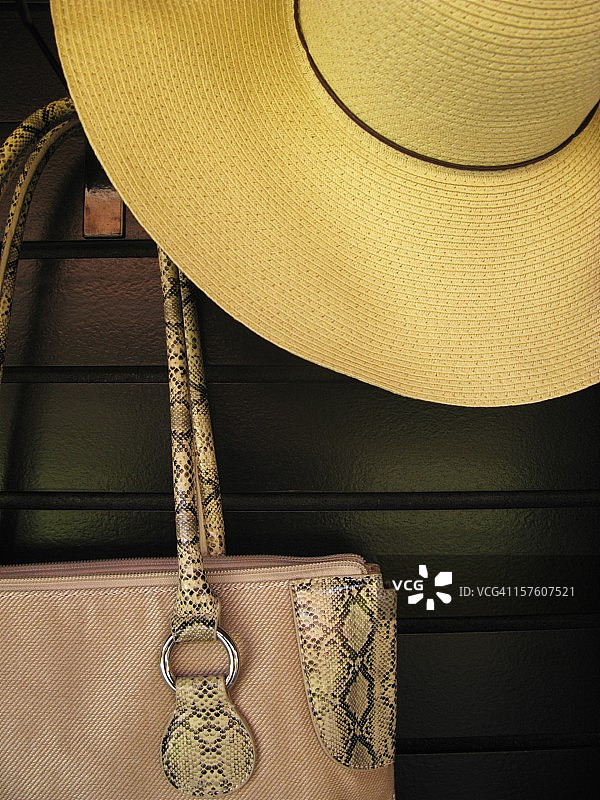 草帽手提包时装设计师图片素材