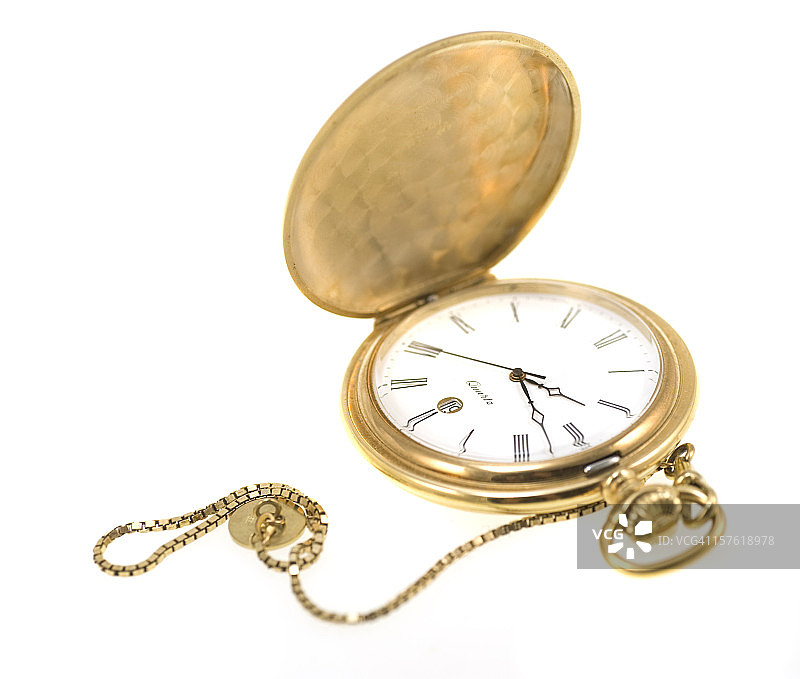 白色背景上的金色怀表图片素材