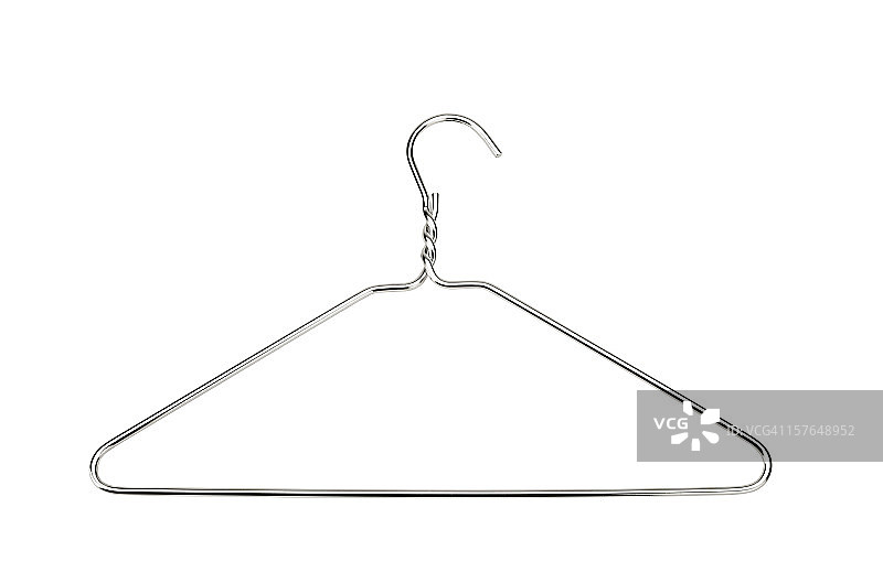 白色背景上的单根银色金属衣架图片素材