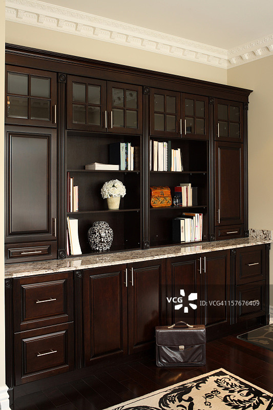 棕色现代客厅置物架和橱柜图片素材