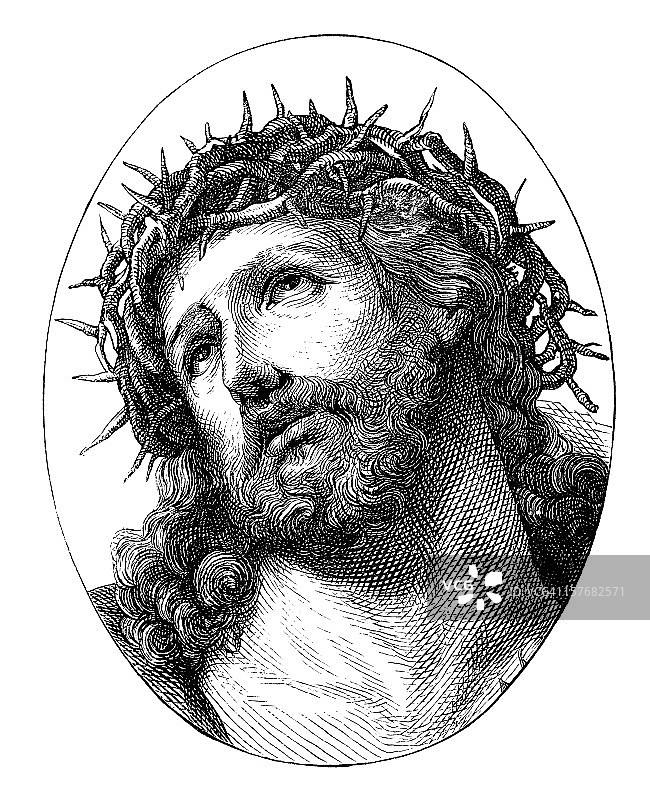 1870年耶稣基督荆棘王冠雕刻图片素材