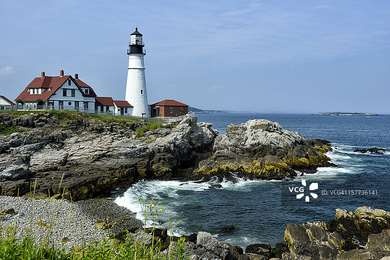 缅因州风景海岸上的波特兰岬灯塔图片素材
