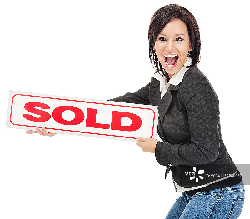 手持已售标志的房产中介图片素材
