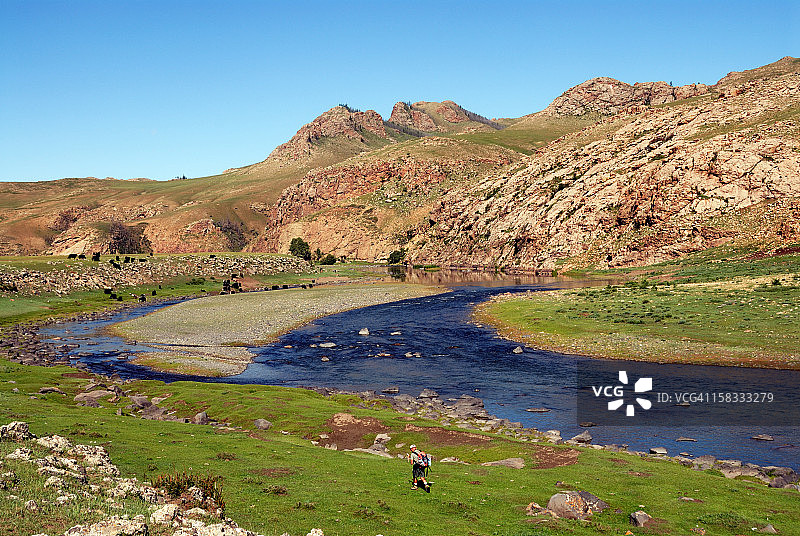 在蒙古徒步旅行图片素材