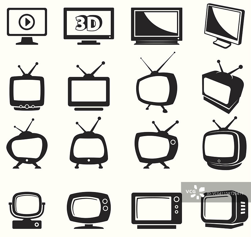 黑白电视机免版税矢量图标集图片素材