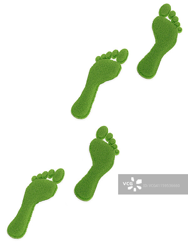 白色背景上的绿色草地碳足迹图片素材