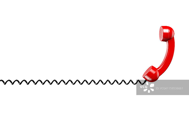 白色螺旋线上的红色电话听筒图片素材