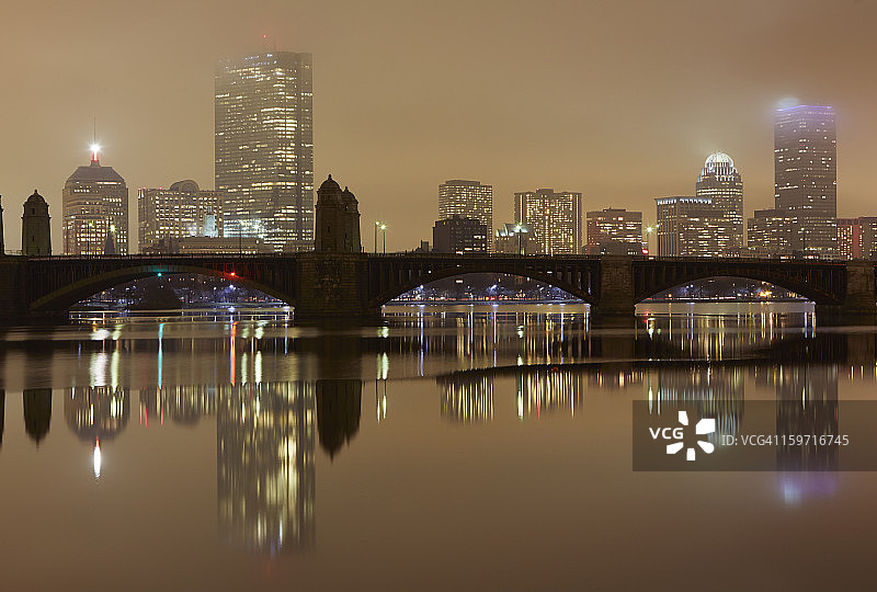 哈佛桥和波士顿天际线图片素材