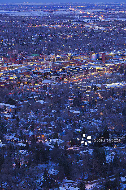 科罗拉多州博尔德市的冬季小镇景色图片素材