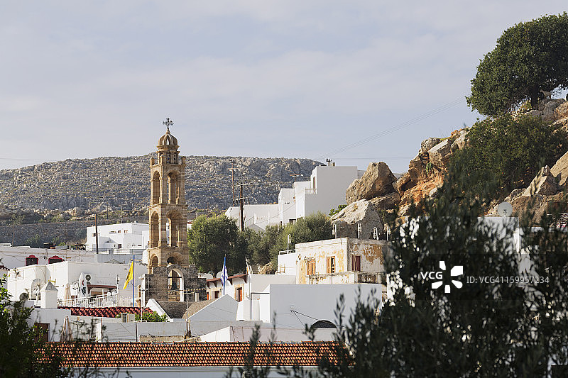 林多斯帕纳吉亚教堂的钟楼图片素材