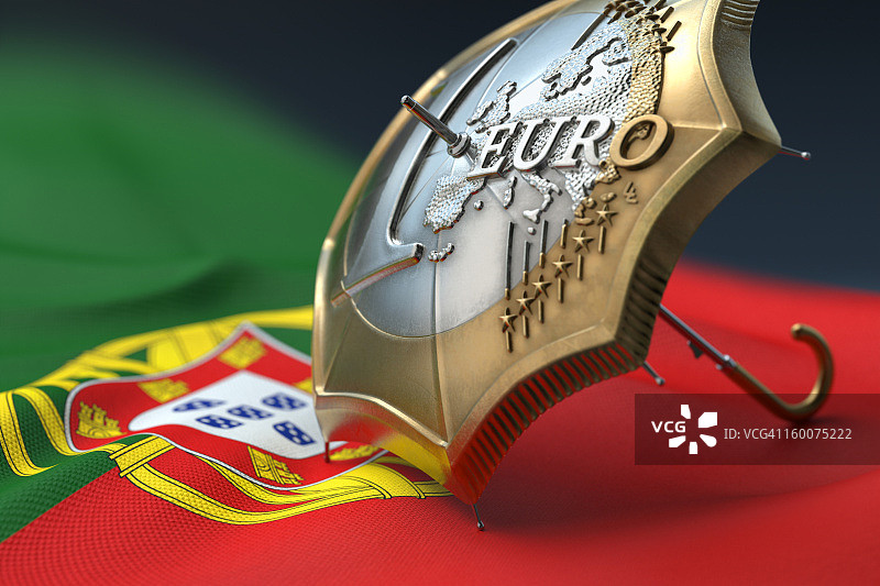 葡萄牙国旗上的欧元硬币雨伞图片素材