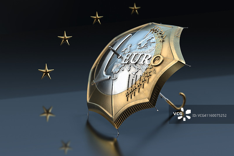 欧元硬币变成一把星形雨伞图片素材
