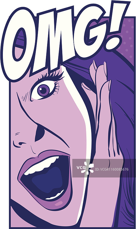 女士喊叫，带有“OMG”文字图片素材