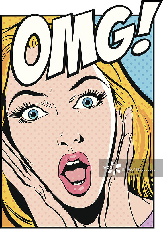 带有OMG文字的惊讶女人图片素材