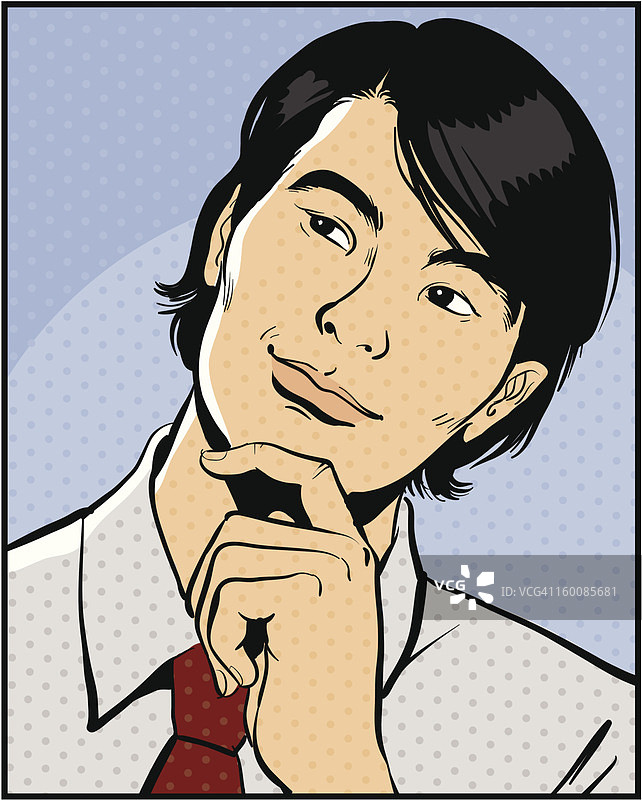 男人摸着下巴向上看图片素材