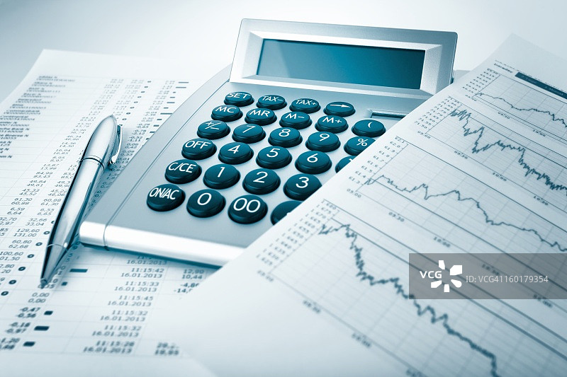 计算器、图表和文件图片素材