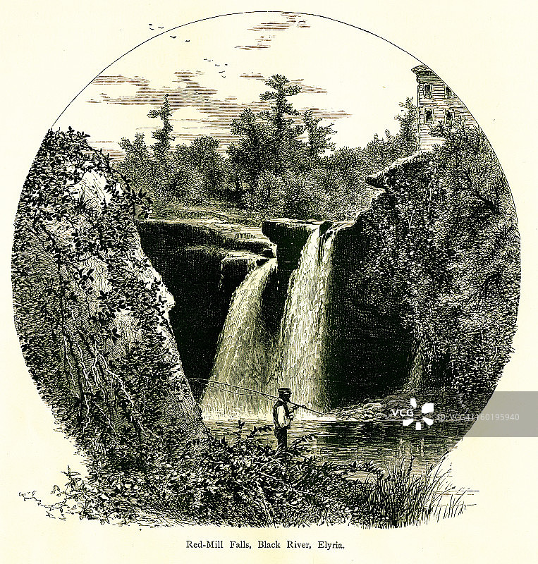 俄亥俄州伊利里亚市黑河红磨坊瀑布图片素材