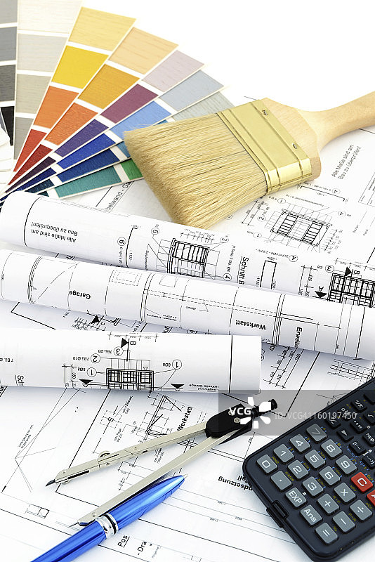 家装蓝图和画笔的颜色样本图片素材