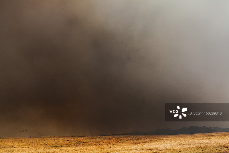 两架水弹轰炸机在野外丛林大火中图片素材