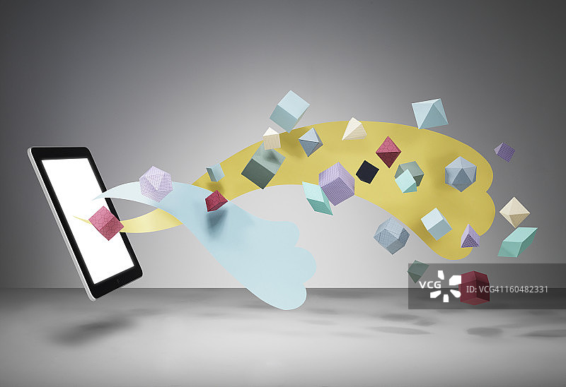 悬浮几何图形平板电脑图片素材