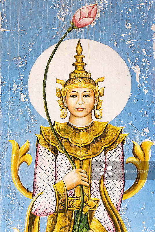 缅甸勃固佛教神灵壁画图片素材