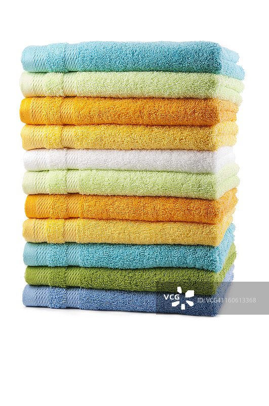 堆叠放置的彩色毛巾图片素材
