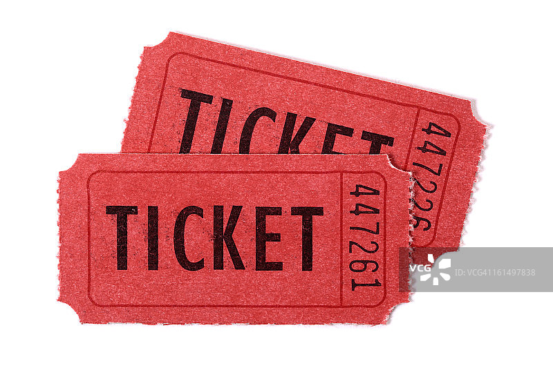 两张旧红色电影票图片素材