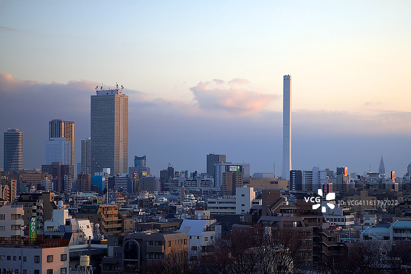 黄昏时分的池袋航拍图片素材