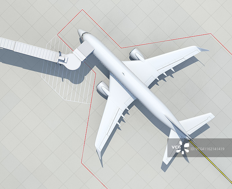 机场内带登机桥的客机鸟瞰图图片素材