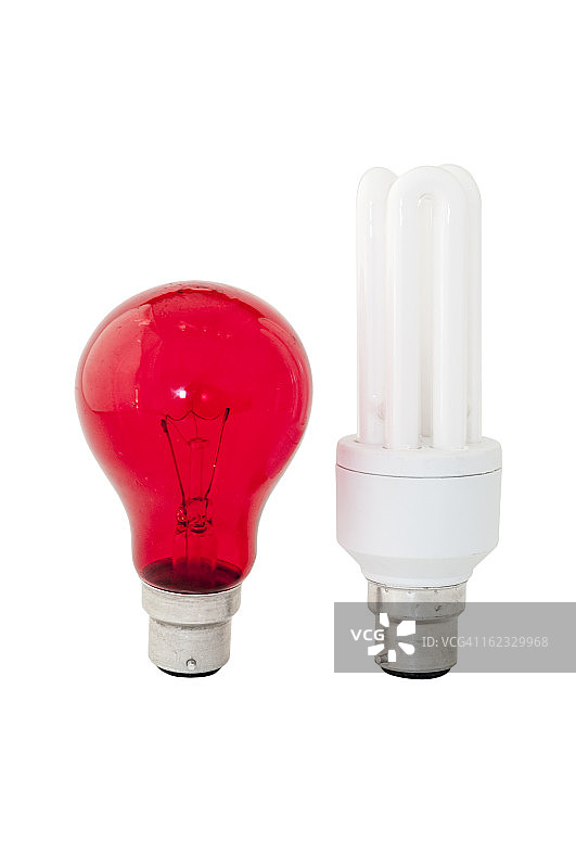 红色灯泡和节能灯泡图片素材