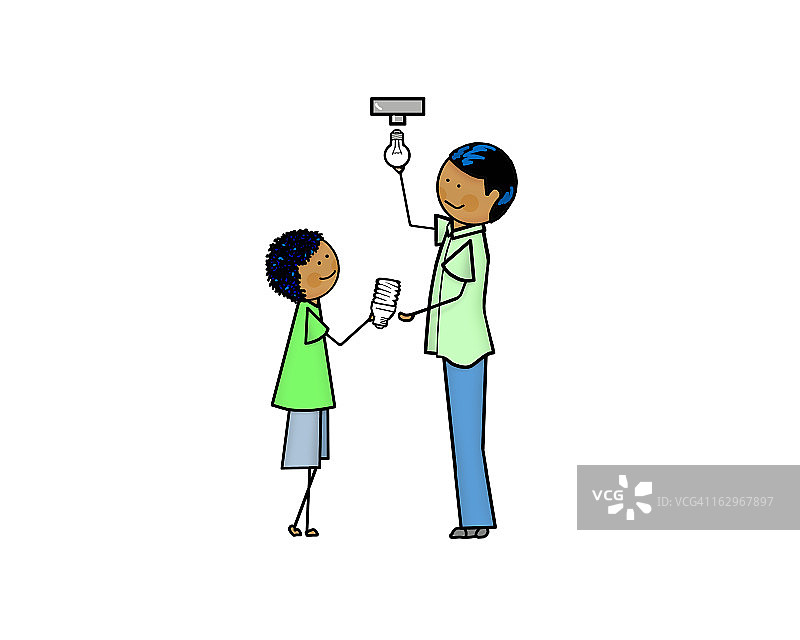 和爸爸一起换灯泡图片素材