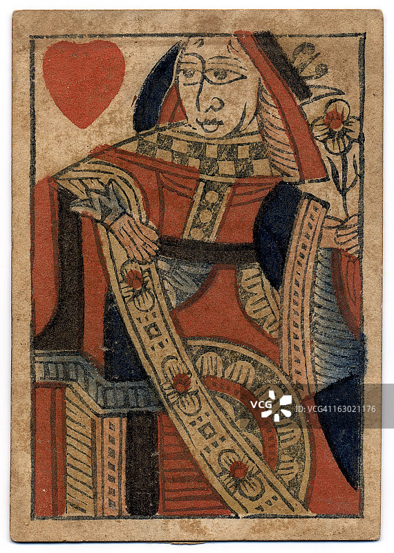 18世纪红桃皇后古董纸牌图片素材