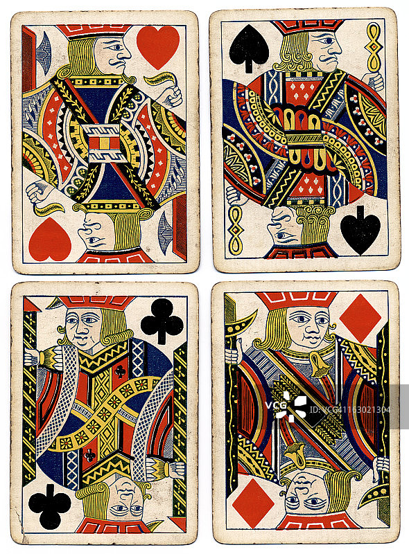 复古纸牌：四张J（黑桃、红心、方块、梅花）图片素材