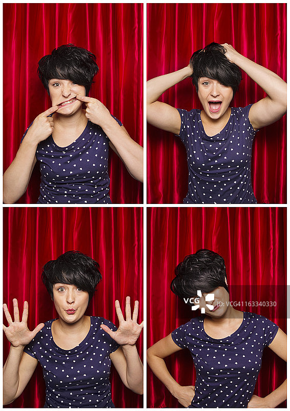 年轻女子在照相亭里做鬼脸图片素材