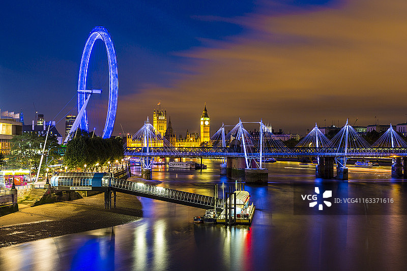 伦敦眼、威斯敏斯特宫和大本钟图片素材