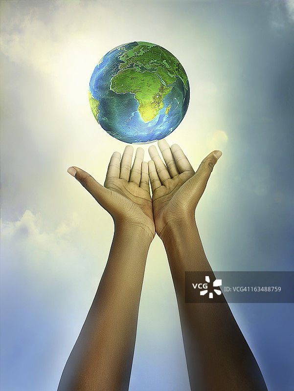 漂浮在手上的地球图片素材