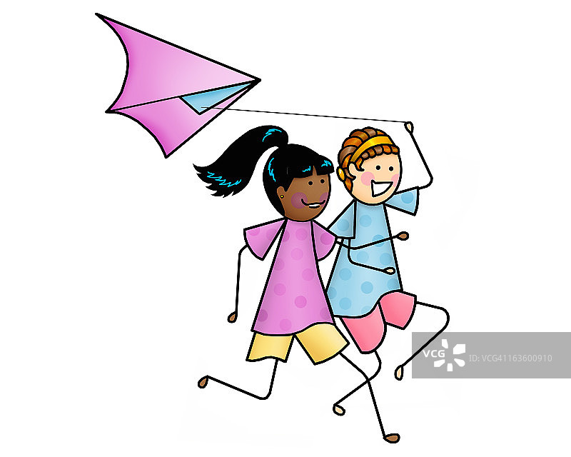 女孩们放风筝图片素材