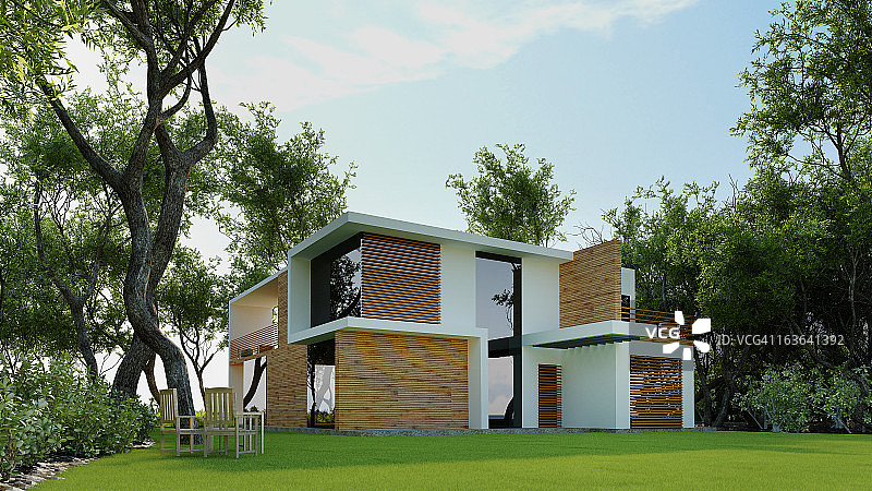 森林中的现代房屋3D模型图片素材